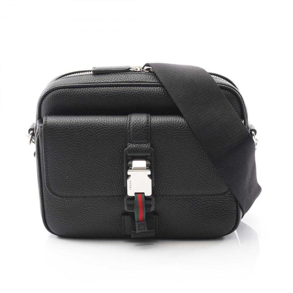 Gucci Web Stripe Shoulder Bag Leather Black